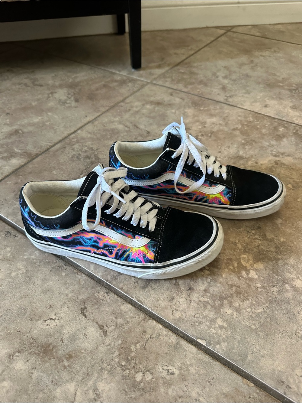 Vans Black Low-Top Sneakers with Multicolor Lightning Stripe